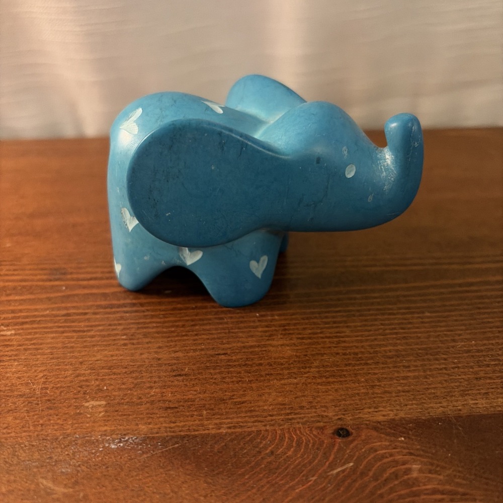 Blue Handcarved Soapstone Elephant Paperweight